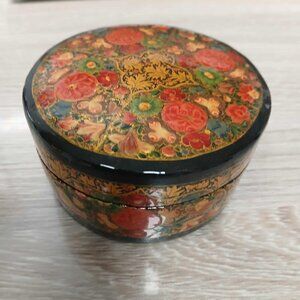 Floral Paper Mache Lacquer Trinket Box Made In India
